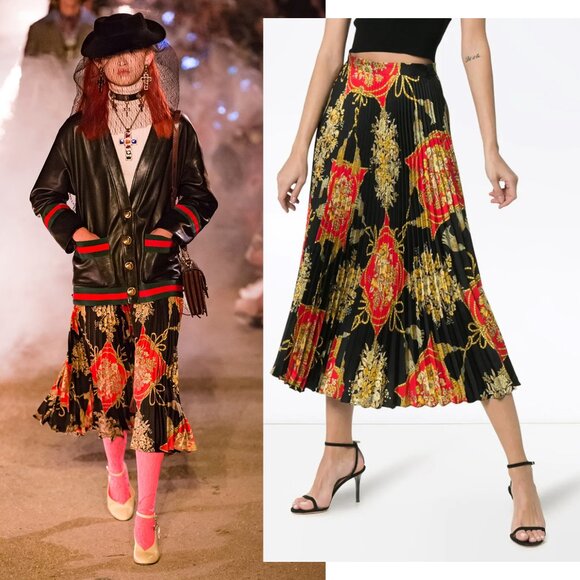 GUCCI SKIRT INTRIGUE FLORAL TASSEL PRINT SILK PLEATED MIDI sz IT 46 US 10 - Picture 1 of 9